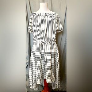 Halston White & Black striped hi-low dress